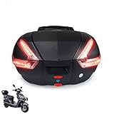 HGTRH Topcase Motorrad 47L, Motorradkoffer & GepäCk Mit Weicher Rückenlehne Und Schnellverschlusssystem, 59×46×33cm Topcase Abnehmbar Mit Led-Nachtwarnlicht Top Case U