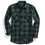 YKBTP Übergroßes Hemd-Plaid-Flanell-Hemd Langarm-Druck-Knopf-Hemd-Hemd Männer Casual Brust Zwei Taschendesign (Color : Green, Size : Lcode)