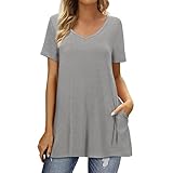 Sport Oberteile Damen Kurzarm: Tshirt Oversize Kurzarm Longshirt Oberteile Sommer Tee Tops Locker Casual Shirt Lässig Basic Bluse Sweatshirt Sommershirts Für Frauen,Teenager M