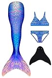 Duosilin Mädchen Meerjungfrauenschwanz Bikini Set Mermaid Tail zum Schwimmen mit Meerjungfrau Flosse, Mehrfarbig (D-22.), 140