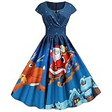 tohole Damen 50er Jahre Rockabilly Kleid Ärmellos Vintage Kleid Rockabilly Cocktail Partykleid Weihnachten Hausfrau Abend Party Abendk