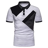XPDD Herren Patchwork Revers Kurzarm Business Hemd T-Shirt mit Taste Tops für Männer Mode Weich Atmungsaktiv Bequem Kleidung Bluse Oberteile Kurzarm Sport Outdoor Tennis Golf Tops S