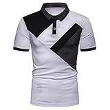 XPDD Herren Patchwork Revers Kurzarm Business Hemd T-Shirt mit Taste Tops für Männer Mode Weich Atmungsaktiv Bequem Kleidung Bluse Oberteile Kurzarm Sport Outdoor Tennis Golf Tops S