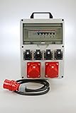 Ehmann Mobiler PROFI Verteiler mit Tragegriff, FI/LS, Made in Germany, 6 Ausgänge (2 x CEE 16 A / 4 x 230 V~), 2m Zuleitung H07RN-F 5G 2,5mm², IP54 , K2, BGI-GUV-I608