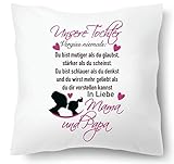 Farbwuselei Kissen mit Spruch Unsere Tochter vergiss Niemals Du bist mutiger als du glaubst In Liebe Mama und Papa Kissenhülle Inlay Kissenbezug Geschenk PIN