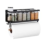 KES Gewürzregal Magnetisch Küchenregal Magnet Gewürzhalter Kühlschrank Regal ohne Bohren Küchenablage Küche Gewürz Organizer mit Küchenrollenhalter Wand Matt Schwarz, KRR501A-B