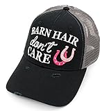 Lifecraft Barn Hair Dont Care bestickte schwarze Pferdeschwanzmütze im Used-Look - Pink - M/L