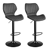 SONGMICS Barhocker, 2er Set Barstühle, Küchenstühle mit stabilem Metallgestell, Stühle mit Samtbezug, Fußstütze, Sitzhöhe verstellbar, einfache Montage, Retro, dunkelgrau LJB070G01