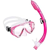 UPhitnis Schnorchelset Kinder - Taucherbrille Anti-Fog und Trocken Schnorchel - Anti-Leck Tauchmaske Dry Schnorchel - Schnorcheln Set für Jungen Mädchen - Rosa, Blau, Schwarz, Gelb