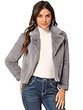 Allegra K Damen Herbst Winter Cropped Jacke Notch Revers Faux Pelz Flauschig Mantel, grau, 38