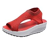 Damen Sandalen Plateauschuhe mit Wedge Platform Mesh Slingback Peep Toe Slip On Sommer Outdoor Sandals(1-Rot/Red,38)