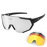 X-TIGER Radbrille Polarized Sonnenbrille Tr90 Superlight Frame mit 3 oder 5 Wechselgläsern UV400-Schutz für Herren und Damen,zum Radfahren Skifahren Autofahren Fischen Laufen Wandern Sp