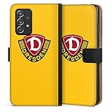 Klapphülle kompatibel mit Samsung Galaxy A52s 5G Handyhülle aus Kunst Leder schwarz Flip Case SG Dynamo Dresden Offizielles Lizenzprodukt Log