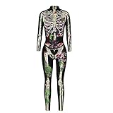 ArcherWlh Holloween,Yoga-Hose,Europäische und amerikanische heiß verkaufte Strumpfhosen Halloween Totenkopf Print Langarm Overall halbhoher Kragen Reißverschluss Overall Damen-BAX107_XL