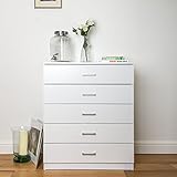 Home Treats Kommode 5 Schubladen Schlafzimmer Möbel. Anti-Bowing Kleidung Organizer für jeden Raum, Holz, weiß, Larg