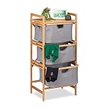 Relaxdays Wäschesortierer Bambus, 3 herausnehmbare Fächer, Bad & Schlafzimmer, Regal, HBT: 96 x 44 x 34,5 cm, natur/g