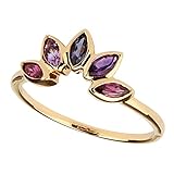 Carolin Stone Damen Ring 925 Sterlingsilber, 14 kt Vergoldung, Edelsteine Amethyst, Tansanit, Rhodolith (50)