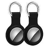 2 Stück Keyring für Apple AirTag Schutzhülle Pendant, Silikon Schutzhülle mit Schlüsselring Tragbare Schlüsselsucher Hülle Schlüsselanhänger Case (Schwarz)