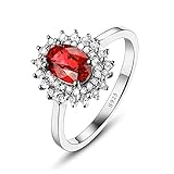 KnSam Damen Ring, Ehe Ring Silber Silber Ringe Frauen 925 Silber Blume Ring mit Kostenlos Gravur für Damen Frau mit Rot Zirkonia Silber B