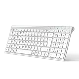 iClever BK10 Bluetooth Tastatur, kabellose wiederaufladbare Tastatur mit 3 Bluetooth Kanälen, Stabile Verbindung, Ultraslim Ergonomisches Design, Funk Tastatur für iOS, Android, Windows (Silver)