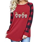 foreverH Damen Langarm Freizeit Rundhals T Shirts Blusen Sweatshirts Tunika Tops für den Winter (A03#Rot, XL)