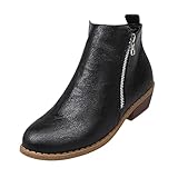 Xmiral Damen Lederstiefel Stiefelette Leopard Winterstiefel Mit Seitlichem Reißverschluss Und Blockabsatz (Schwarz, 37)