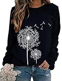 ZIOOER Damen Sweatshirt Rundhals Pullover Langarm Tops Pullover Herbst Winter Casual Bluse Tunika T-Shirt S-XXL, Schwarz , 38
