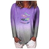 VEMOW Langarmshirt Damen Frühling Herbst Gradient Rundhals Langarm Pullover Sweatshirt Elegant Vinatge Feder Löwenzahn Drucken Langarmshirt Pulli Shirts Bluse Teenager Mädchen Long