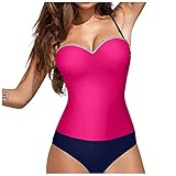 Transwen Einteilige Badeanzug Für Frauen Mode Einfarbig Sexy Temperament Bademode Einteiliger Bikini Tiefer V Ausschnitt Sportlich Enger Badeanzug