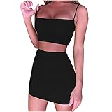 Ydwan Sommerkleid Damen Kurz, Sexy Club Kleider Slingkleid Elegante Cocktailkleider Einfarbiges Minikleid Anzug 2-teiliges S