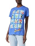 Disney Duck Tales Charakter Squares Damen-Boyfriend Fit T-Shirt Indigo Blau S | S-XXL, Dagobert Duck Donald Duck Baggy Loser Maxi-Top, Geburtstags-Geschenk-Idee für Damen, für Haus oder Gy