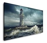 Paul Sinus Art Leuchtturm im Meer 120x 60cm Panorama Leinwand Bild XXL Format Wandbilder Wohnzimmer Wohnung Deko Kunstdruck