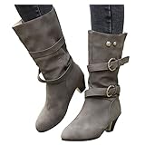 HOTSUM 2021 damen stiefeletten mit absatz Stiefelette Blockabsatz Damen Schwarz schuhe damen stiefeletten weiss damen stiefeletten schwarz mit absatz Cowboy Stiefel Landrover Stiefel D