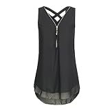 Damen-Tanktop, locker, ärmellos, mit gekreuztem Rückensaum, mit Reißverschluss, V-Ausschnitt, T-Shirts, Schwarz , XXXXL