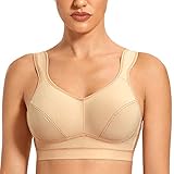 VANTONIA Sport-BHs für Frauen, hohe Stoßfestigkeit, kabellos, Übergröße, Workout-BH, beige, 105B