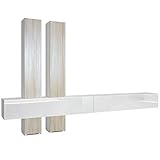 Vladon Wohnwand Anbauwand Moja, Korpus in Weiß matt/Fronten in Weiß Hochglanz und Eiche säg