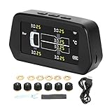 likeitwell TPMS Auto ReifendruckKontrollsystem 6 Reifen Drahtlose Sonnenenergie Reifendruck Alarmsystem mit Echtzeit LCDDisplay Reifendruck und Temperaturanzeige und 6 Externen Sensoren Nob