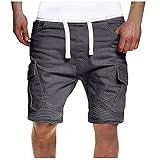Hose mit Kordelzug, lässige Shorts, Knopfleiste, für Herren, einfarbig, Sommertasche, Herrenhose, grau, L
