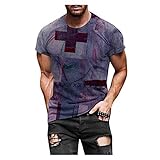 Herren T-Shirt Mode Kreuz Tier Motiv Tops 3D-bedruckter Pullover Rundhalsausschnitt Kurzarm Streetwear Slim Tunika Bluse(XXXXXL,Wein)