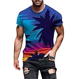 T-Shirt Herren Sommer Crew Neck Tee Rundhals Kurzarmshirt Baumwolle T-Shirt mit Blumenfarbe Männer O-Neck S