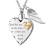 ZJND Urnen Kettenanhänger Gott Hat Dich In Seinen Armen Mit Engelsflügel Herz Feuerbestattung Urn Halskette Für Asche Urne Schmuck Edelstahl Andenken Medaillon Anhänger U