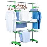 nxtbuy | Wäscheständer LaundryFlex Plus Grün | Faltbarer Wäschetrockner Turm mit Extra Viel Platz auf 6 Ebenen | Mobil, Flexibel, Ausziehbar | Wäscheturm aus Pulverbeschichtetem Stahl &