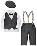 ZOEREA 4tlg Baby Jungen Bekleidungssets Hemd + Hose + Weste + Hut Fliege Krawatte Kinder Anzug Gentleman Festliche Hochzeit Langarm Body für Frühling Herb