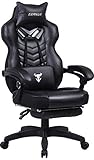 Zeanus Ergonomisch Gaming Stuhl, Gaming Stuhl mit Massage, PC-Stuhl mit Fußstützen, E-Sport Gamer Stühle, Computer Gaming Stuhl für Erwachsene, Gaming Schreibtisch Stuhl, Racing Gaming Stuhl Schw