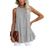 QWERD Damen T-Shirts Ärmellos Tank Tops Casual Loose Tunika Bluse Shirt Damen O-Ausschnitt Ärmellos Elegant Einfarbig Oberteil Shirt Bluse Tank Top Sommer Locker Ärmellose Bluse S