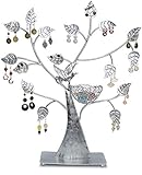 LAUBLUST Schmuckständer im Schmuckbaum Design - ca. 43x39x8 cm, Silbern - Dekorativer Metall Schmuck-Halter Ornament Blätter & Ring-Nest | Schmuck-Aufbewahrung | Ohrring-Ständer | Ketten-H