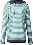 KAMEU Damen Langarm Doppel-Kapuzen-Sweatshirt Seitlicher Reißverschluss Streifen Pullover Hoodies, grün, 36