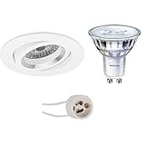 PHILIPS - LED Spot Set - SceneSwitch 827 36D - Pragmi Aerony Pro - GU10 Sockel - Dimmbar - Einbau Rund - Mattweiß - 1.5W-5W - Warmweiß 2200K-2700K - Kippbar - Ø82