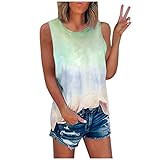 Damen Basic Tank Tops Sommer Tie-Dye Ärmellos Rundhals Plus Size Lose Weste T-Shirt Casual Yoga Bluse Sweatshirt Workout Täglich All Match Active Sports Tee Tops, grün, S