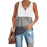 Tank Top Damen Ärmellos Spleißen Farbkontrast Oberteile Damen Slim Fit Knopfe Rundhals Sommer Shirt Damen Sandstrand Urlaub Lassig Shirt Damen C-White S